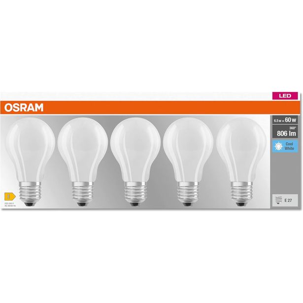 LED ŽARNICA E27 OSRAM CLA60 6.5W/840 230V E27 BASE PAK/5