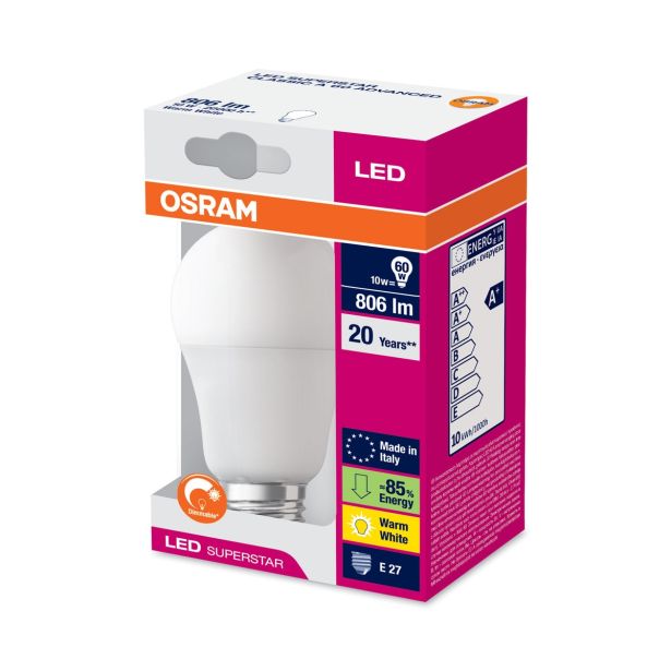 LED ŽARNICA E27 OSRAM SST CLA60 10W/827 ADV 220-240V MAT ZATEMNILNA