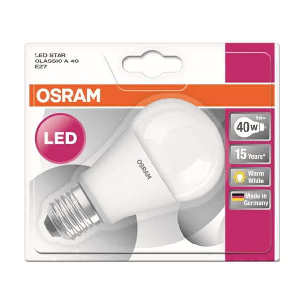LED ŽARNICA E27 OSRAM ST CLA40 5W/827 FR E27 220-240V MAT BL/1