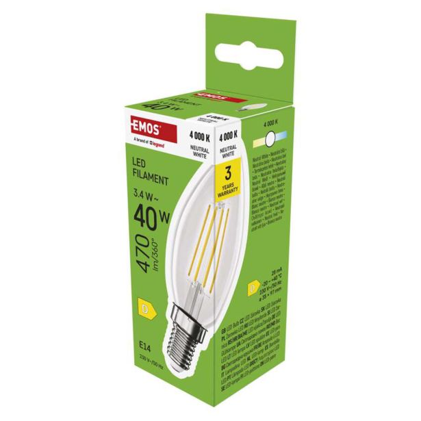 LED ŽARNICA FILAMENT CANDLE / E14 / 3,4 W (40 W) / 470 LM / NEVTRALNA BELA