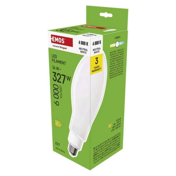 LED ŽARNICA FILAMENT ED90 / E27 / 36 W (327 W) / 6 000 LM / NEVTRALNO BELA