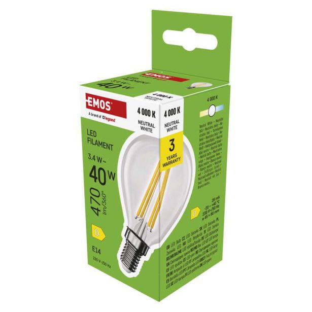 LED ŽARNICA FILAMENT MINI GLOBE / E14 / 3,4 W (40 W) / 470 LM / NEVTRALNA BELA