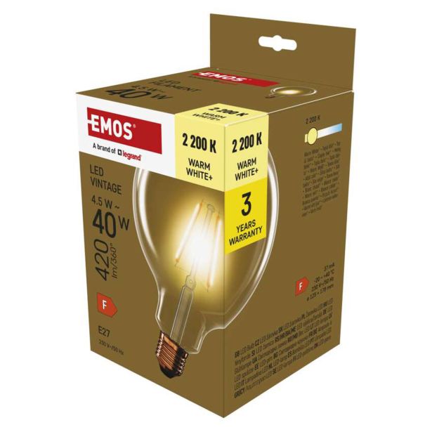 LED ŽARNICA VINTAGE G125 / E27 / 4,5 W (40 W) / 420 LM / TOPLO BEL