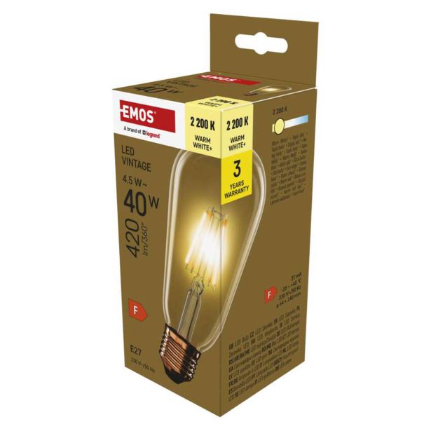 LED ŽARNICA VINTAGE ST64 / E27 / 4,5 W (40 W) / 420 LM / TOPLO BEL