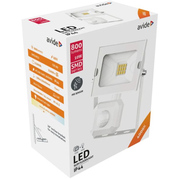 LED ZUNANJI REFLEKTOR AVIDE 10W 4000K 800LM SENZOR NEVTRALNO BELA