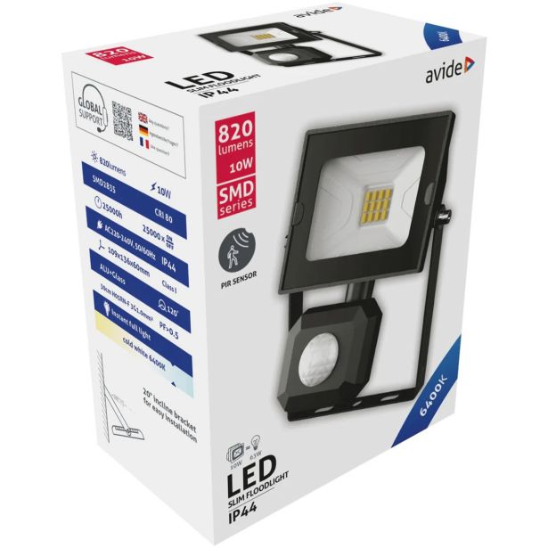 LED ZUNANJI REFLEKTOR AVIDE 10W 6400K 820LM SENZOR HLADNO BELA