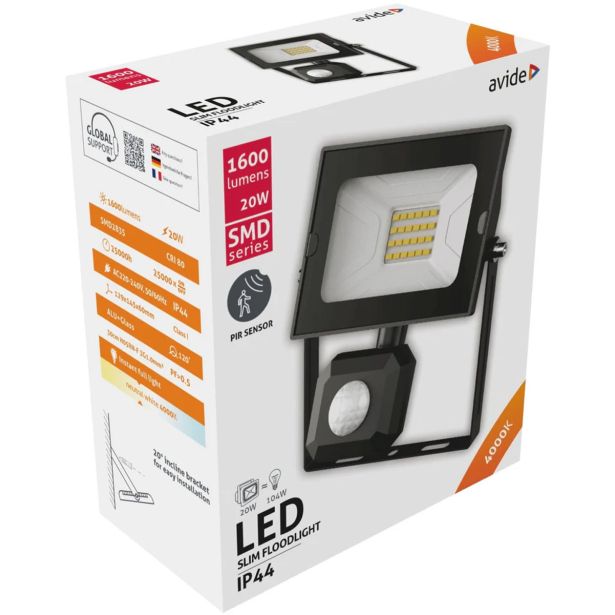 LED ZUNANJI REFLEKTOR AVIDE 20W 4000K 1600LM SENZOR NEVTRALNO BELA