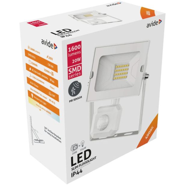 LED ZUNANJI REFLEKTOR AVIDE 20W 4000K 1600LM SENZOR NEVTRALNO BELA