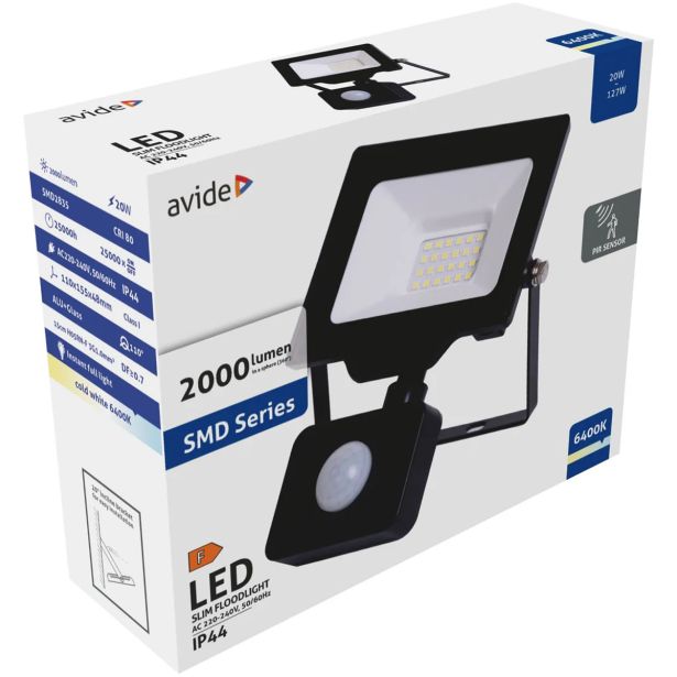 LED ZUNANJI REFLEKTOR AVIDE 20W 6400K 2000LM SENZOR HLADNO BELA