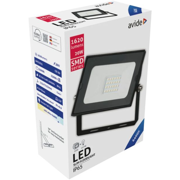 LED ZUNANJI REFLEKTOR AVIDE 20W 6400K 600LM HLADNO BELA