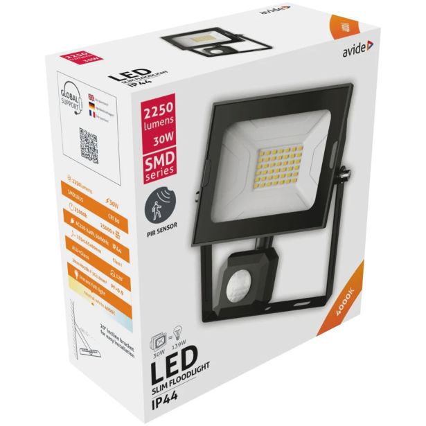 LED ZUNANJI REFLEKTOR AVIDE 30W 4000K 2250LM SENZOR NEVTRALNO BELA