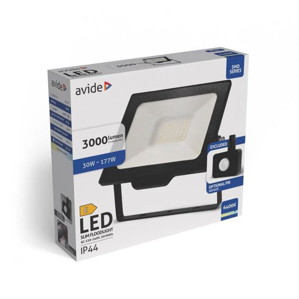 LED ZUNANJI REFLEKTOR AVIDE 30W 6400K 3000LM SENZOR HLADNO BELA