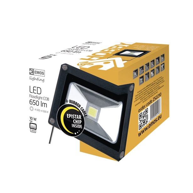 LED ZUNANJI REFLEKTOR EMOS 10W HOBBY MCOB ČRN IP65