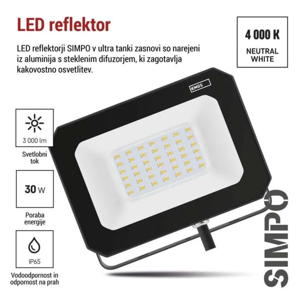 LED ZUNANJI REFLEKTOR EMOS SIMPO 30W 3000LM IP65 NW
