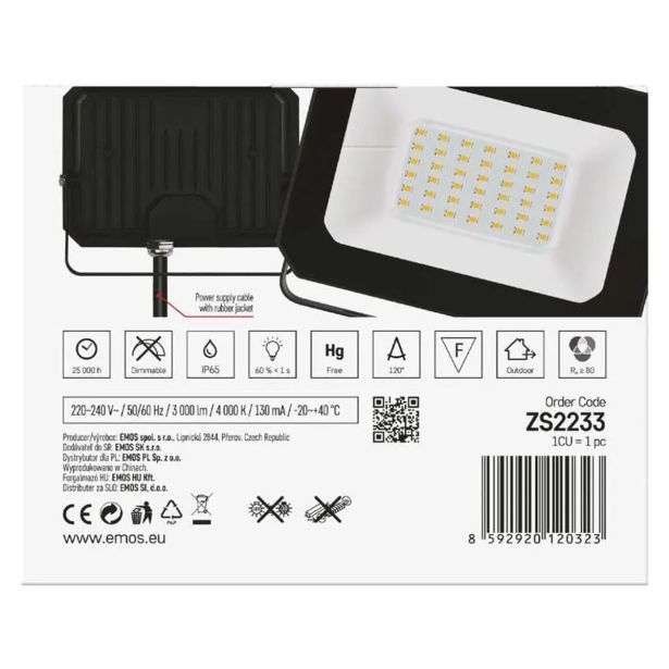 LED ZUNANJI REFLEKTOR EMOS SIMPO 30W 3000LM IP65 NW