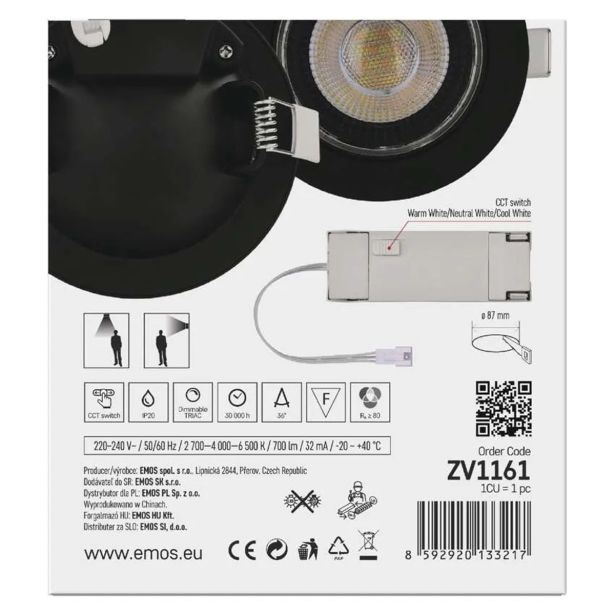 LED ZUNANJI REFLEKTOR SPOTLIGHT GERI 6.5W 700LM IP20 CCT B