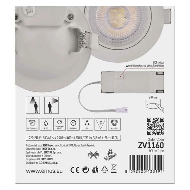 LED ZUNANJI REFLEKTOR SPOTLIGHT GERI 6.5W 780LM IP20 CCT W