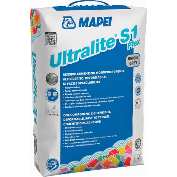 LEPILO ZA PLOŠČICE MAPEI ULTRALITE S1 FLEX ZERO SIV 15 KG C2TE S1