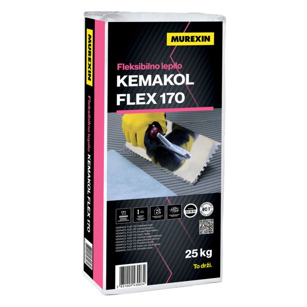 LEPILO ZA PLOŠČICE MUREXIN KEMAKOL FLEX 170 25KG SIV C2TES1 - Z VLAKNI