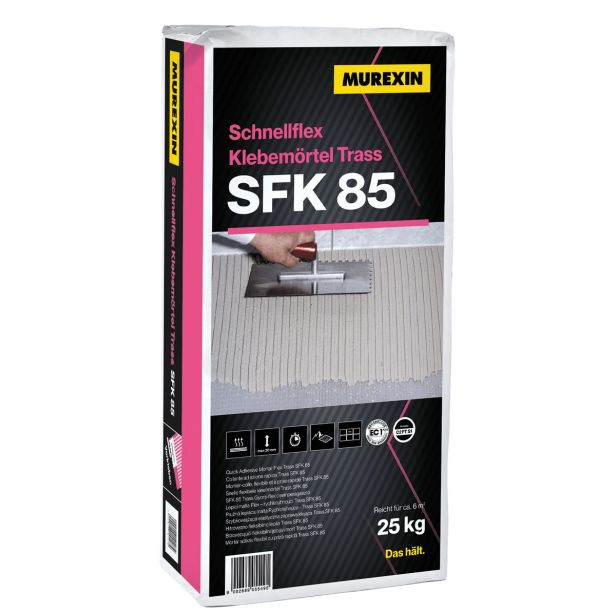 LEPILO ZA PLOŠČICE MUREXIN SFK 85 25KG C2 FT S1 SIVO TRASS LEPILO