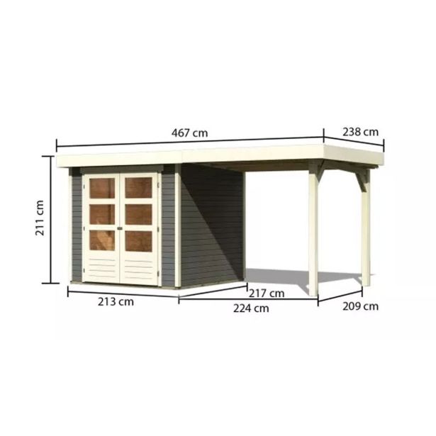 LESENA VRTNA HIŠKA KARIBU ASKOLA 2+PODALJŠEK STREHE ŠIRINE 2.40 M, SIVA
