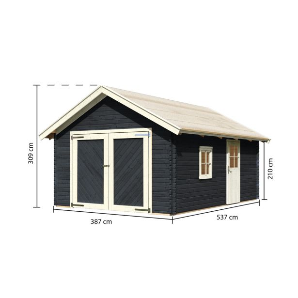 LESENA VRTNA HIŠKA KARIBU GARAŽA Z DVOKAPNO STREHO 38MM ANTRACIT 387X537X309
