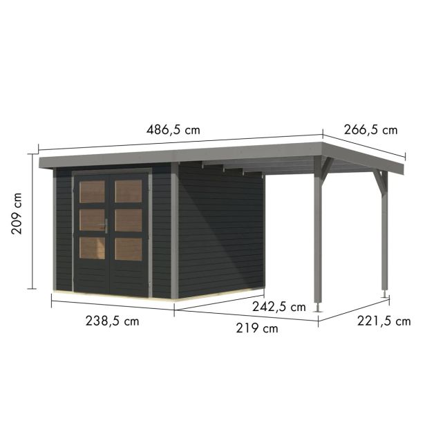 LESENA VRTNA HIŠKA KARIBU JUPITER 3.5 C + 2.4 M PRIZIDEK SIVA