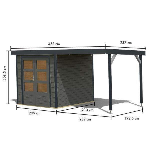 LESENA VRTNA HIŠKA KARIBU JUPITER B+ PODALJŠEK STREHE 2.35M, ANTRACIT