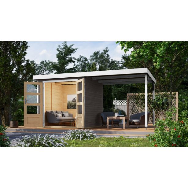 LESENA VRTNA HIŠKA KARIBU JUPITER B+ PODALJŠEK STREHE 2.35M, BELI OKVIR