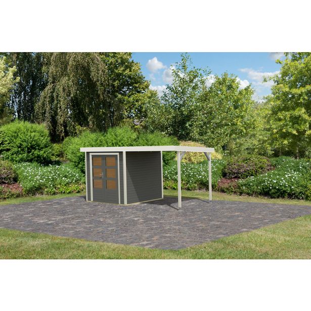 LESENA VRTNA HIŠKA KARIBU JUPITER B+ PODALJŠEK STREHE 2.35M, BELI OKVIR