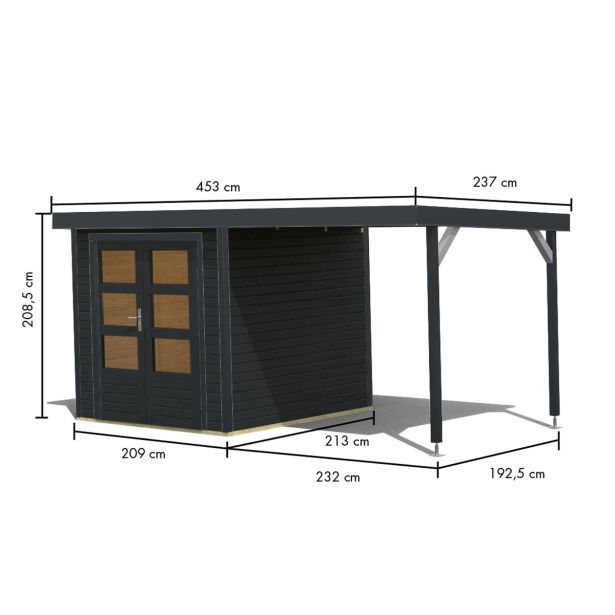 LESENA VRTNA HIŠKA KARIBU JUPITER C+ PODALJŠEK STREHE 2.35M, ANTRACIT