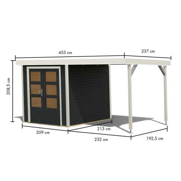 LESENA VRTNA HIŠKA KARIBU JUPITER C+ PODALJŠEK STREHE 2.35M, BELI OKVIR