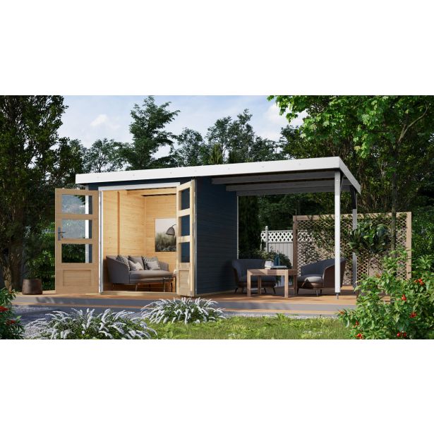 LESENA VRTNA HIŠKA KARIBU JUPITER C+ PODALJŠEK STREHE 2.35M, BELI OKVIR