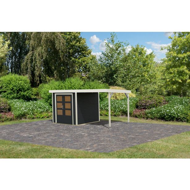 LESENA VRTNA HIŠKA KARIBU JUPITER C+ PODALJŠEK STREHE 2.35M, BELI OKVIR