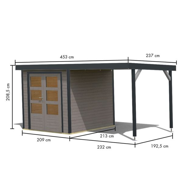 LESENA VRTNA HIŠKA KARIBU JUPITER D+ PODALJŠEK STREHE 2.35M, ANTRACIT