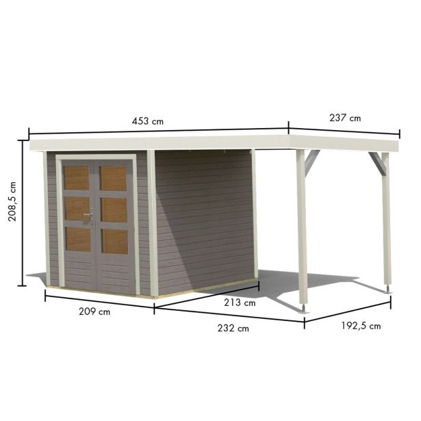 LESENA VRTNA HIŠKA KARIBU JUPITER D+ PODALJŠEK STREHE 2.35M, BELI OKVIR