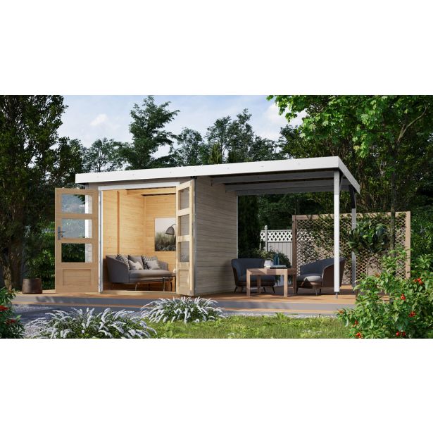 LESENA VRTNA HIŠKA KARIBU JUPITER D+ PODALJŠEK STREHE 2.35M, BELI OKVIR