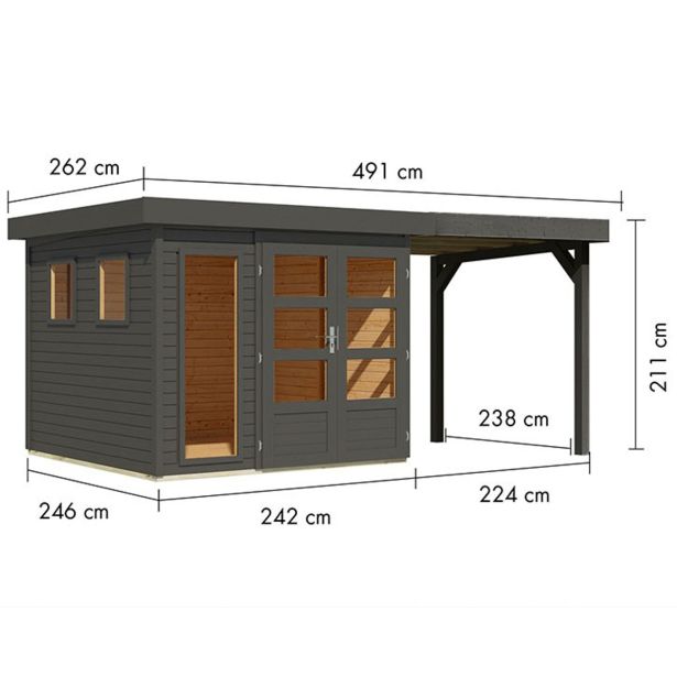 LESENA VRTNA HIŠKA KARIBU LAHAR 3.5 + PODALJŠEK STREHE ŠIRINE 2.40 M