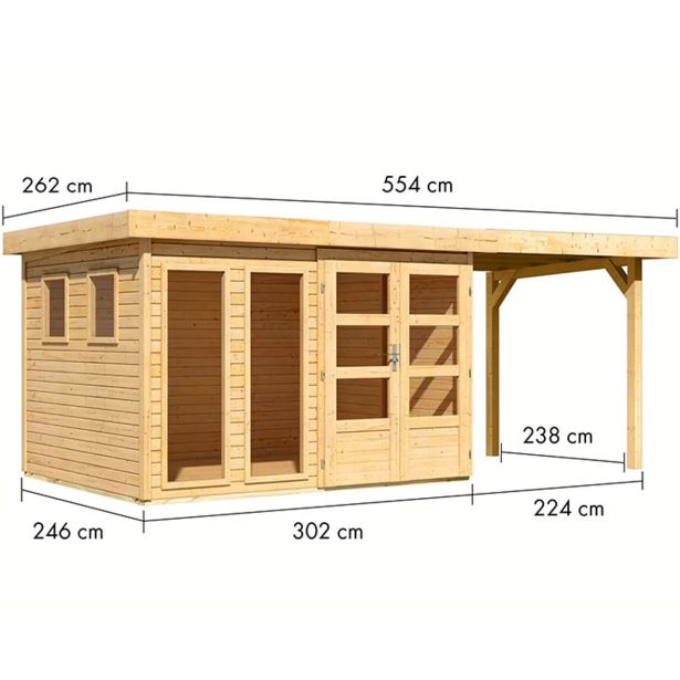 LESENA VRTNA HIŠKA KARIBU LAHAR 5 + PODALJŠEK STREHE ŠIRINE 2.40 M
