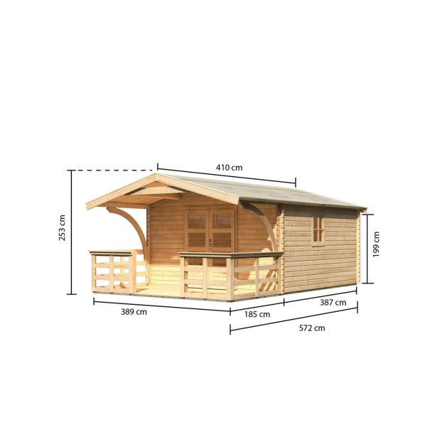 LESENA VRTNA HIŠKA KARIBU MELDORF 6 S TERASO 372X253X372+180 LES 38MM