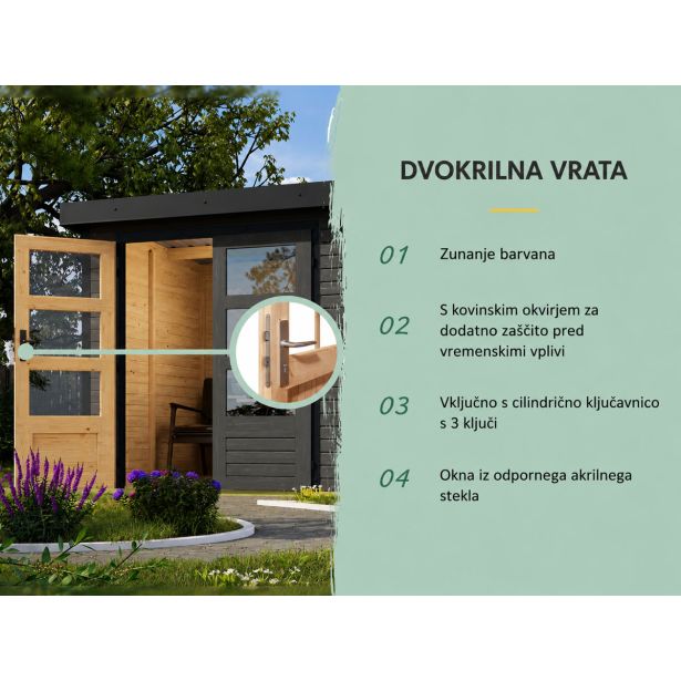 LESENA VRTNA HIŠKA KARIBU PLUTO 3 A BARVA LESA+ SIVI ALUMINIJ