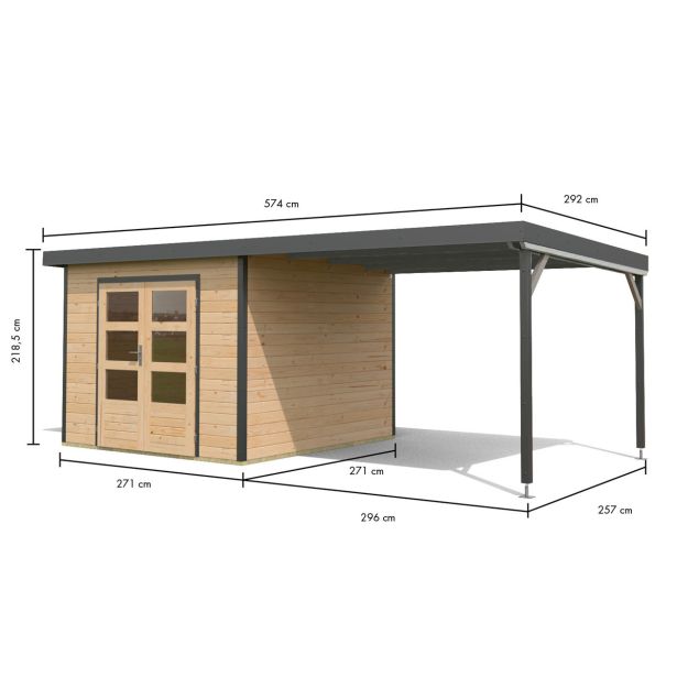 LESENA VRTNA HIŠKA KARIBU PLUTO A+ PODALJŠEK STREHE 3M, ANTRACIT