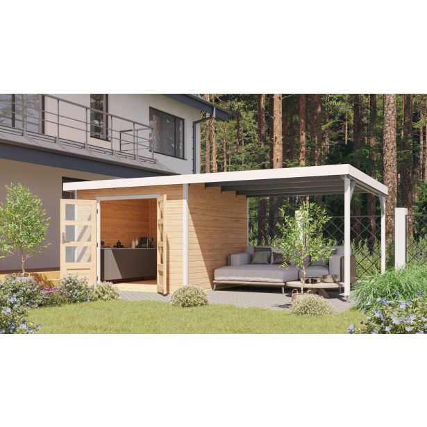 LESENA VRTNA HIŠKA KARIBU PLUTO A+ PODALJŠEK STREHE 3M, BELA