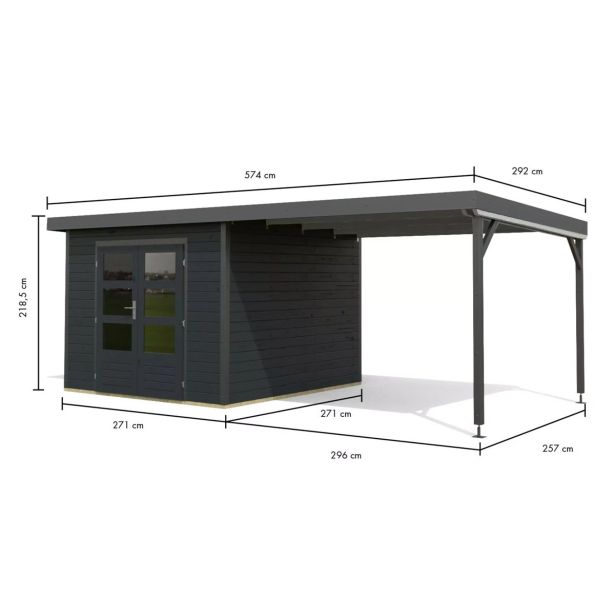 LESENA VRTNA HIŠKA KARIBU PLUTO C + PODALJŠEK STREHE 3M, ANTRACIT