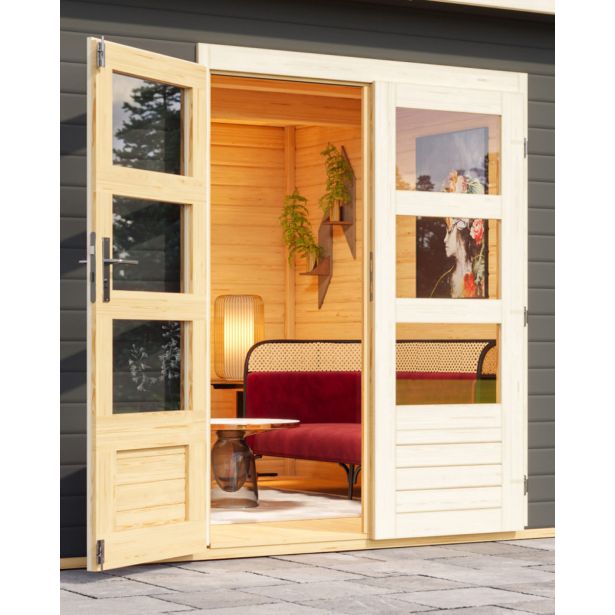 LESENA VRTNA HIŠKA KARIBU SCHÖNBUCH 2 228X426X276 SIVA