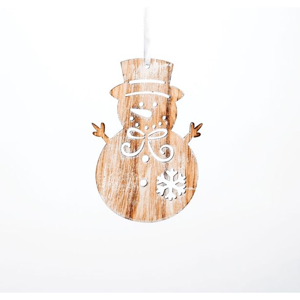 OKRASEK ZA JELKO GLOSSTYLE LESENI ANGEL/SNEŽAK 11 CM SORTIRANO