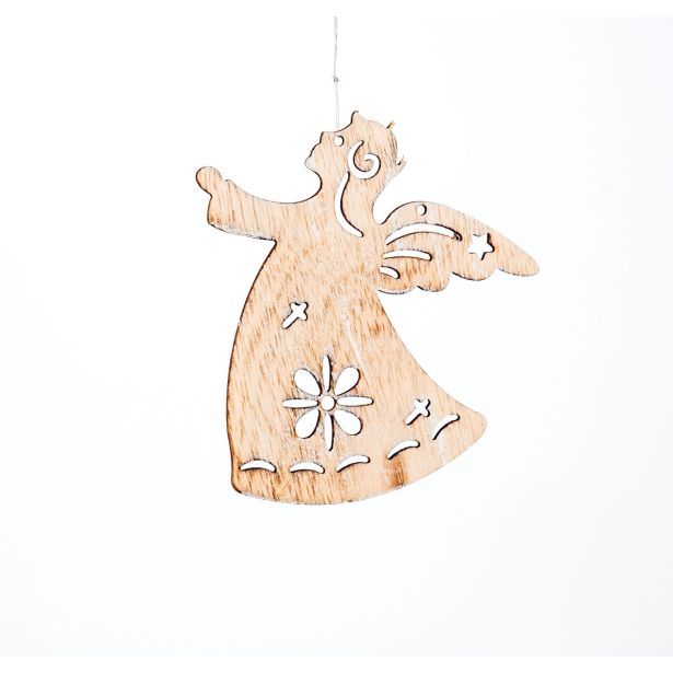 OKRASEK ZA JELKO GLOSSTYLE LESENI ANGEL/SNEŽAK 11 CM SORTIRANO