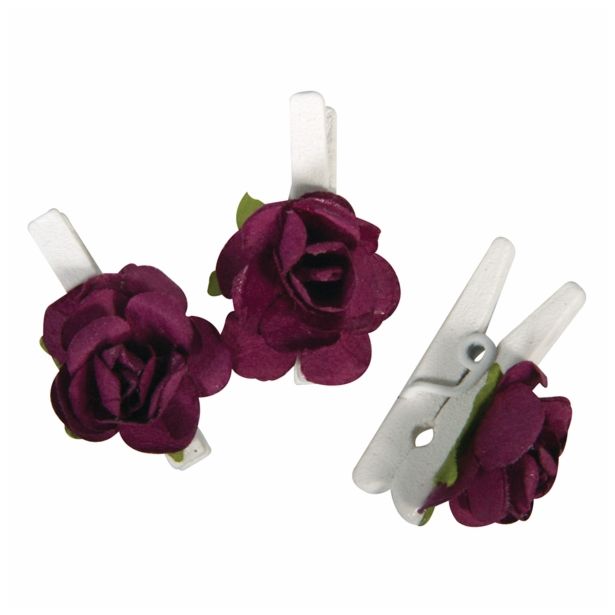 LESENI USTVARJAL. DODATKI RAYHER LESENE ŠČIPALKE Z VRTNICO ROZA, 12 KOSOV