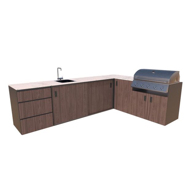 LETNA KUHINJA BELLANO FLORENCE AMERIŠKI OREH L 3070/2168X634X935 PULT PORCELAN