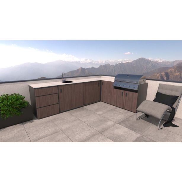 LETNA KUHINJA BELLANO FLORENCE AMERIŠKI OREH L 3070/2168X634X935 PULT PORCELAN
